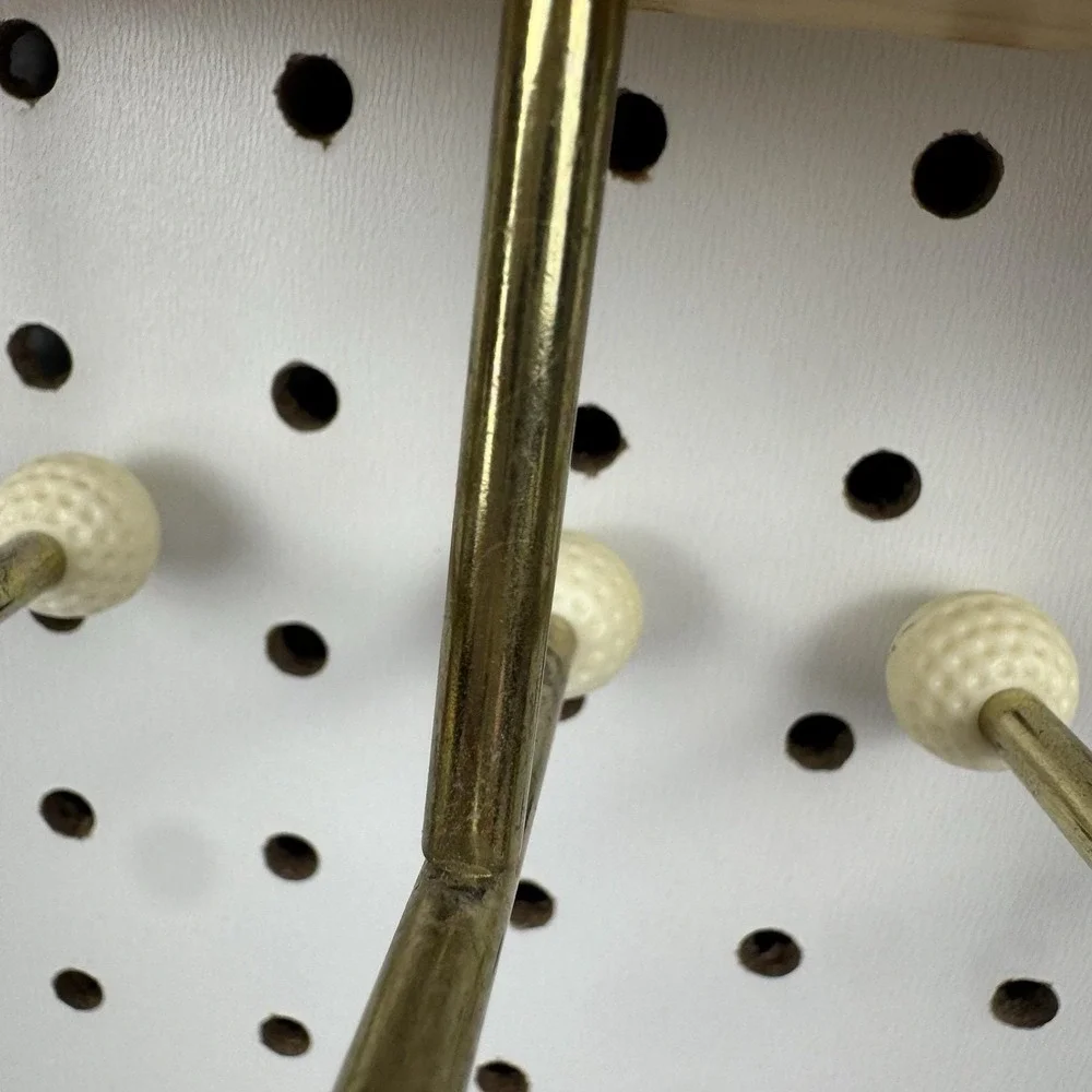 Vtg Mid Century Golf Ball Tie Belt Rack‎ Wood Brass Wall Organizer